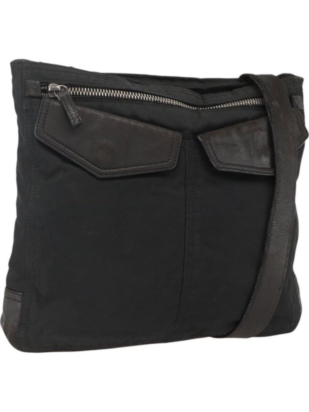PRADA Shoulder Bag Nylon Leather Black Silver